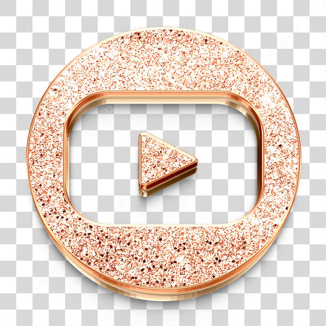 Ícone 3D de YouTube Dourado PNG Transparente Logo