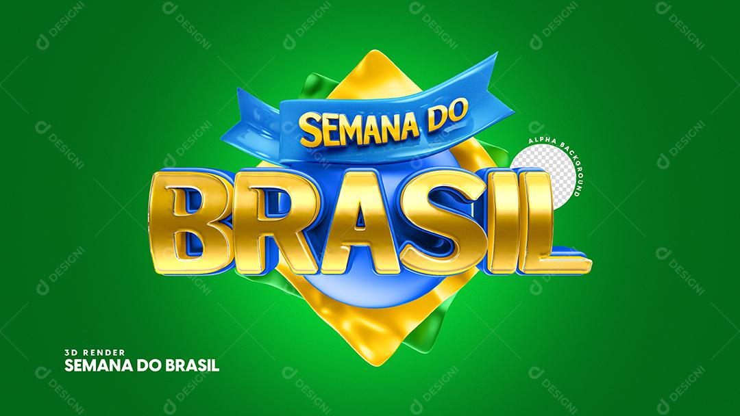 Semana do Brasil Selo 3D Amarelo e Azul para Composição PSD