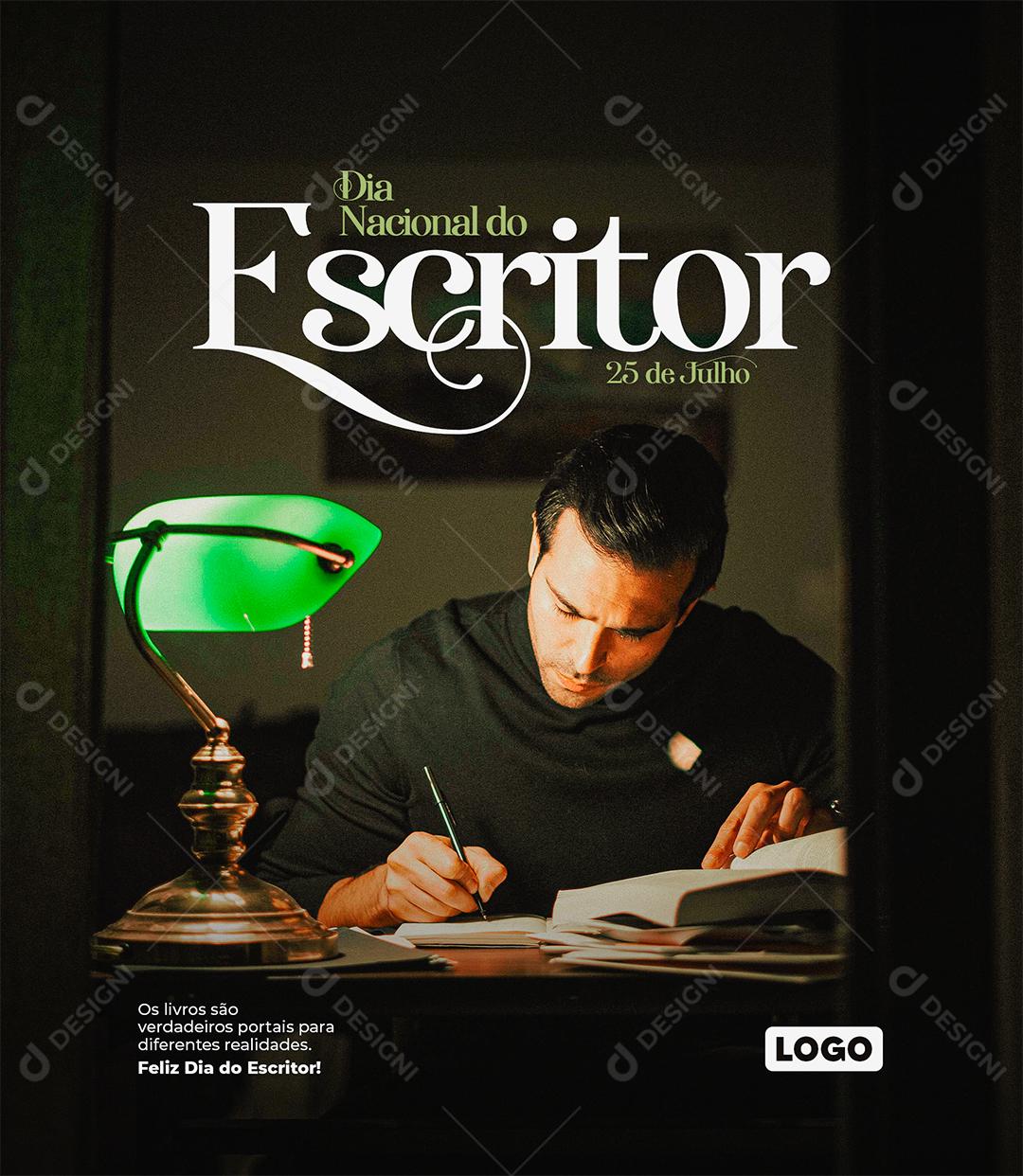 Social Media Livros são Verdadeiros portais Dia Nacional do Escritor PSD Editável