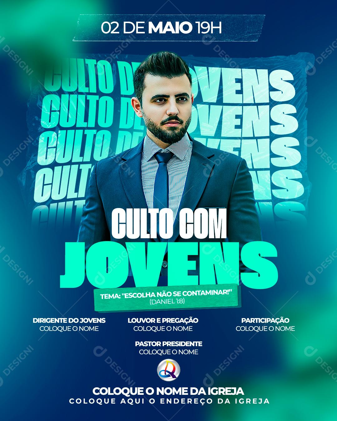 Flyer Igrejas Culto Com Jovens Social Media PSD Editável