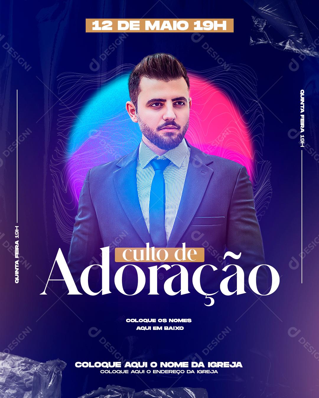 Flyer Igreja Culto de Adorações Social Media PSD Editável