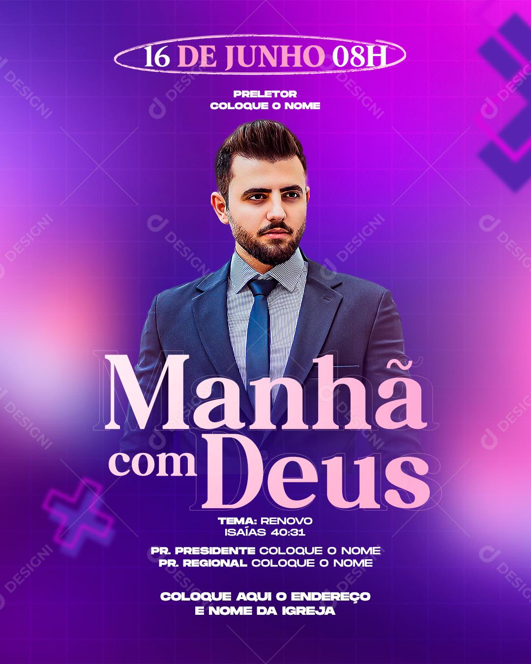 Social Media Flyer Igrejas Manha Com Deus PSD Editável