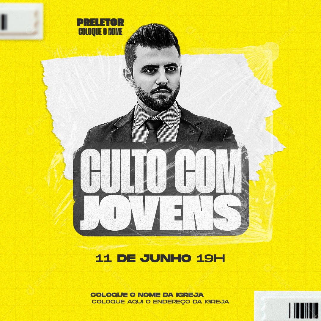 Social Media Flyer Igreja Culto Com Jovens PSD Editável