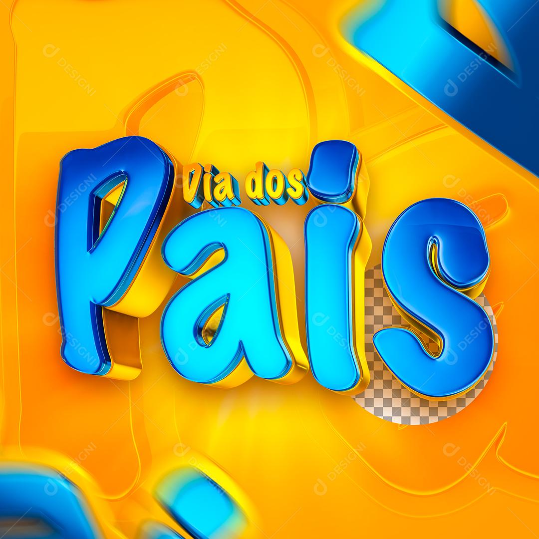 Texto 3D Dia dos Pais Azul e Dourado Para Composição PSD