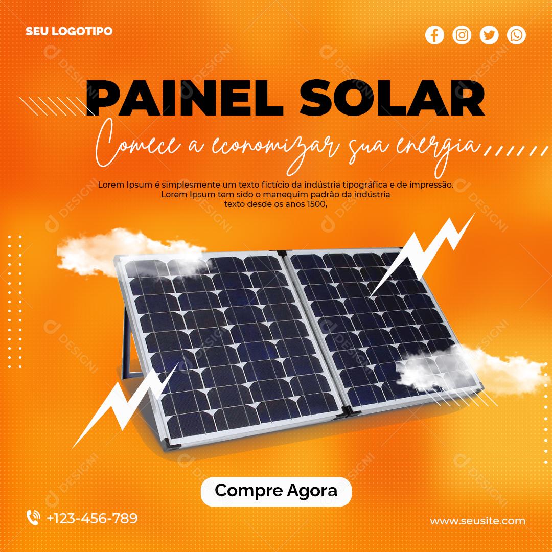 Painel Solar Comece a Economizar Energia Solar Social Media PSD Editável