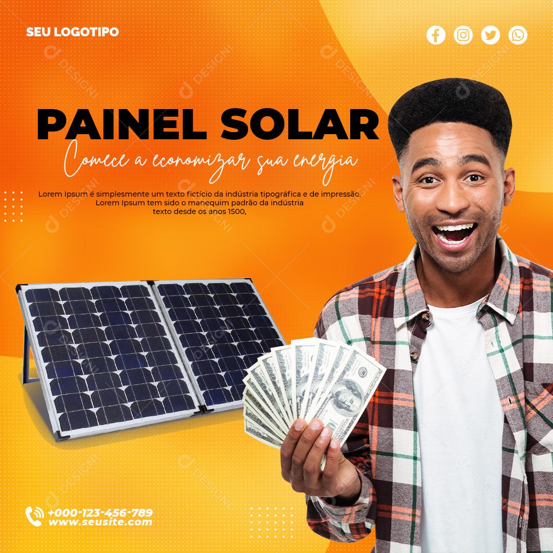 Social Media Painel Solar Comece a Economizar Energia Solar PSD Editável