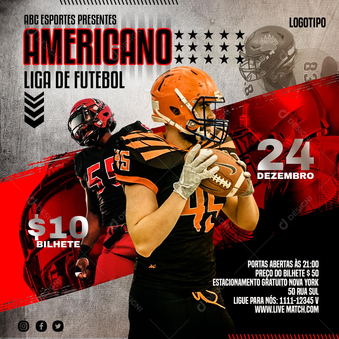 Social Media Liga de Futebol ABC Esportes Presentes Futebol Americano PSD Editável