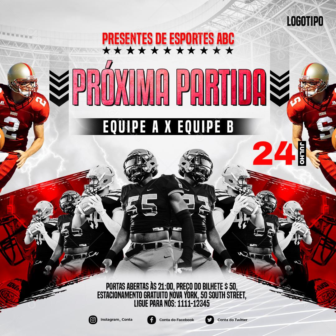 Social Media Próxima Partida Equipe A x Equipe B Futebol Americano PSD Editável