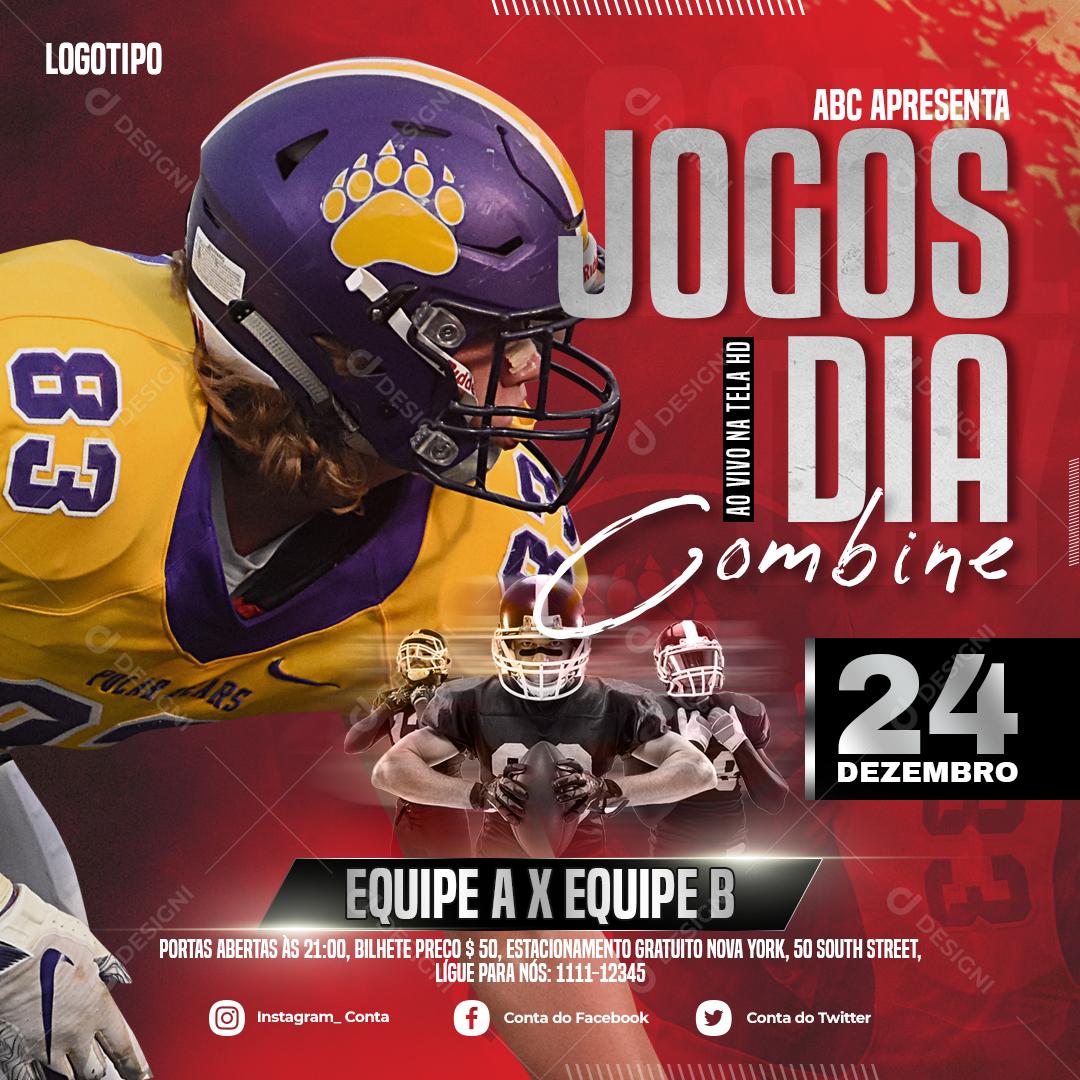 Social Media ABC Apresenta Jogos Dia Combine Futebol Americano PSD Editável