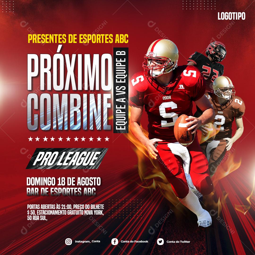 Social Media Próximo Combine Equipe A vs Equipe B Futebol Americano PSD Editável