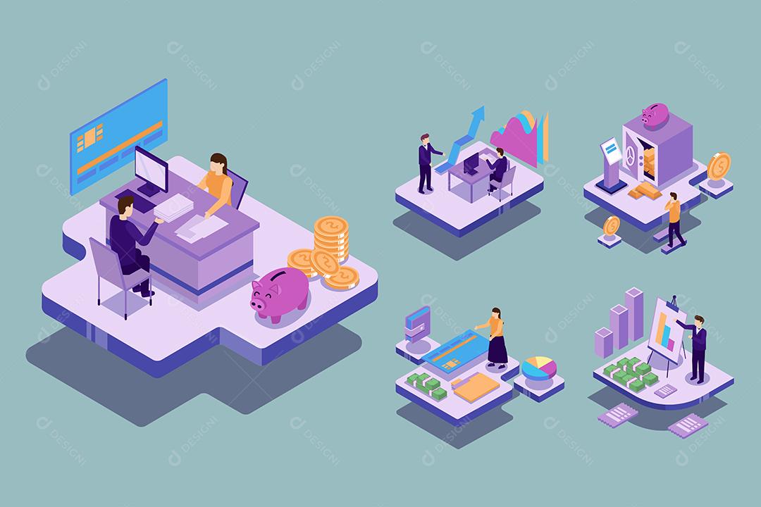 Ilustração isométrica vetorial design de conceito de negócios de finanças