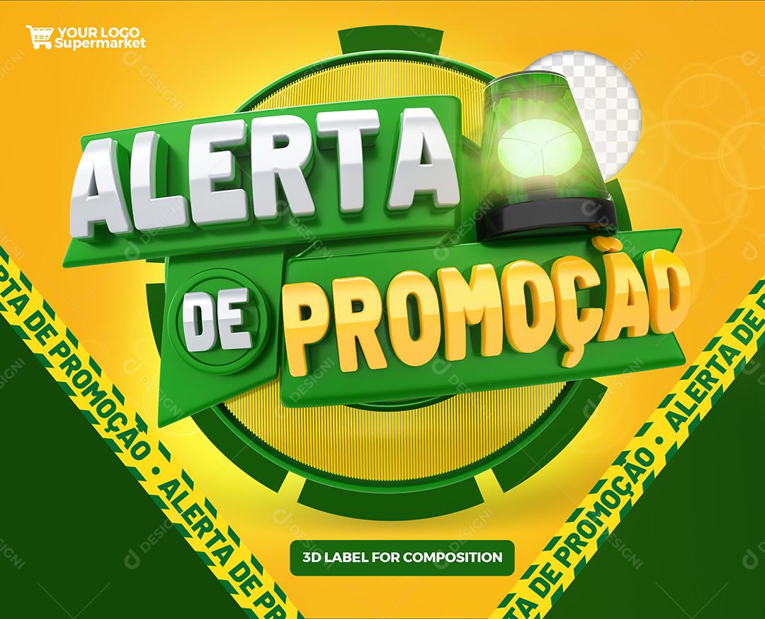 Alerta de Promoção Selo 3D Verde e Amarelo para Composição PSD