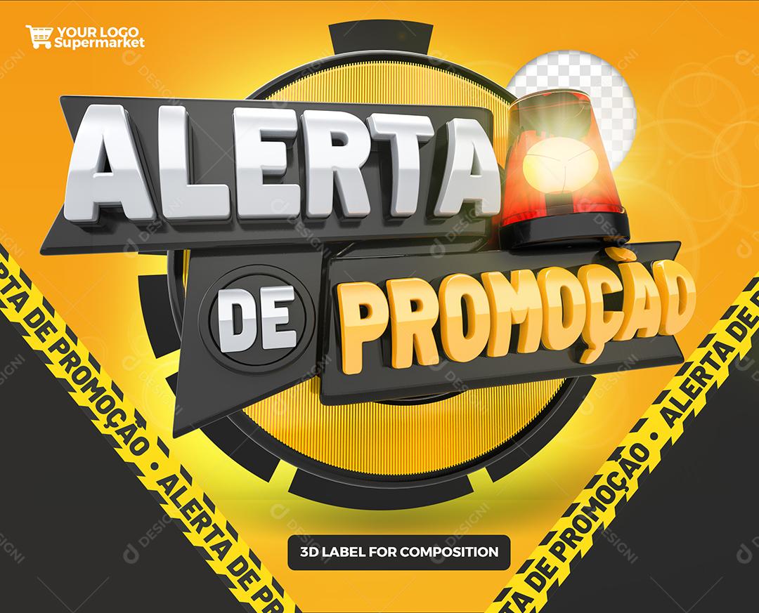 Alerta de Promoção Selo 3D Preto e Amarelo para Composição PSD