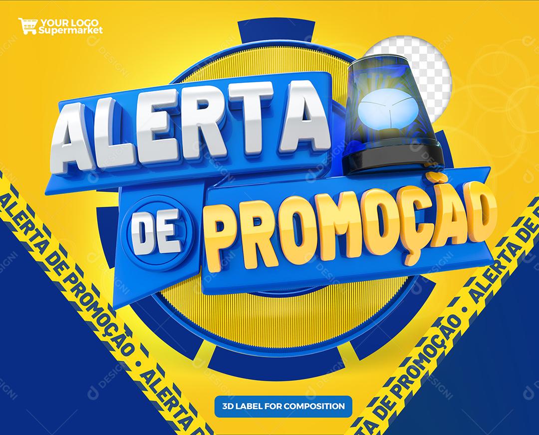Alerta de Promoção Selo 3D Azul e Amarelo para Composição PSD