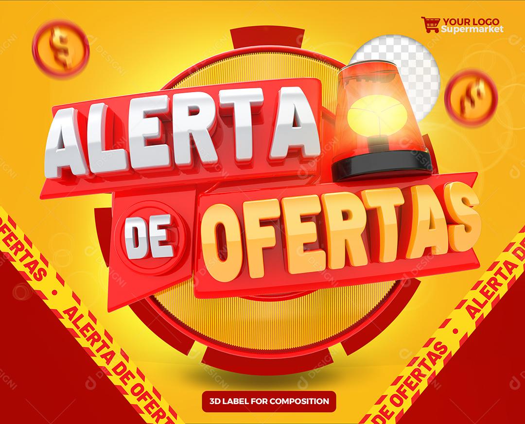 Alerta de Ofertas Selo 3D Amarelo e Vermelho para Composição PSD