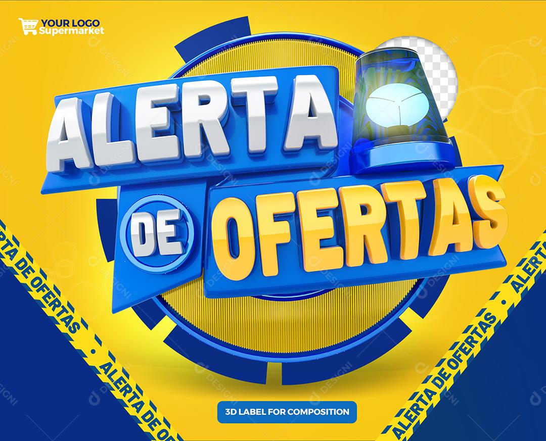Alerta de Ofertas Selo 3D Amarelo e Azul para Composição PSD