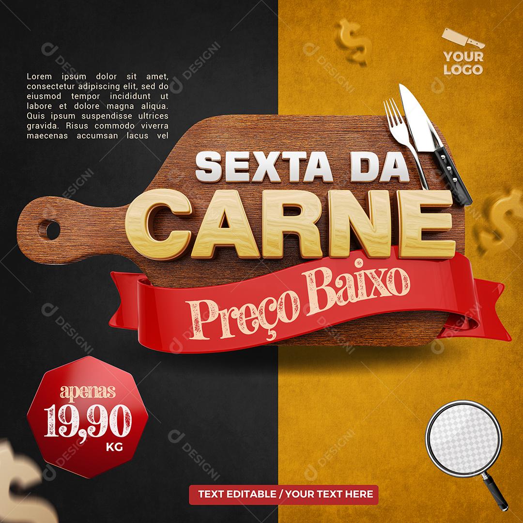 Sexta da Carne Preço Baixo Selo 3D para Composição PSD