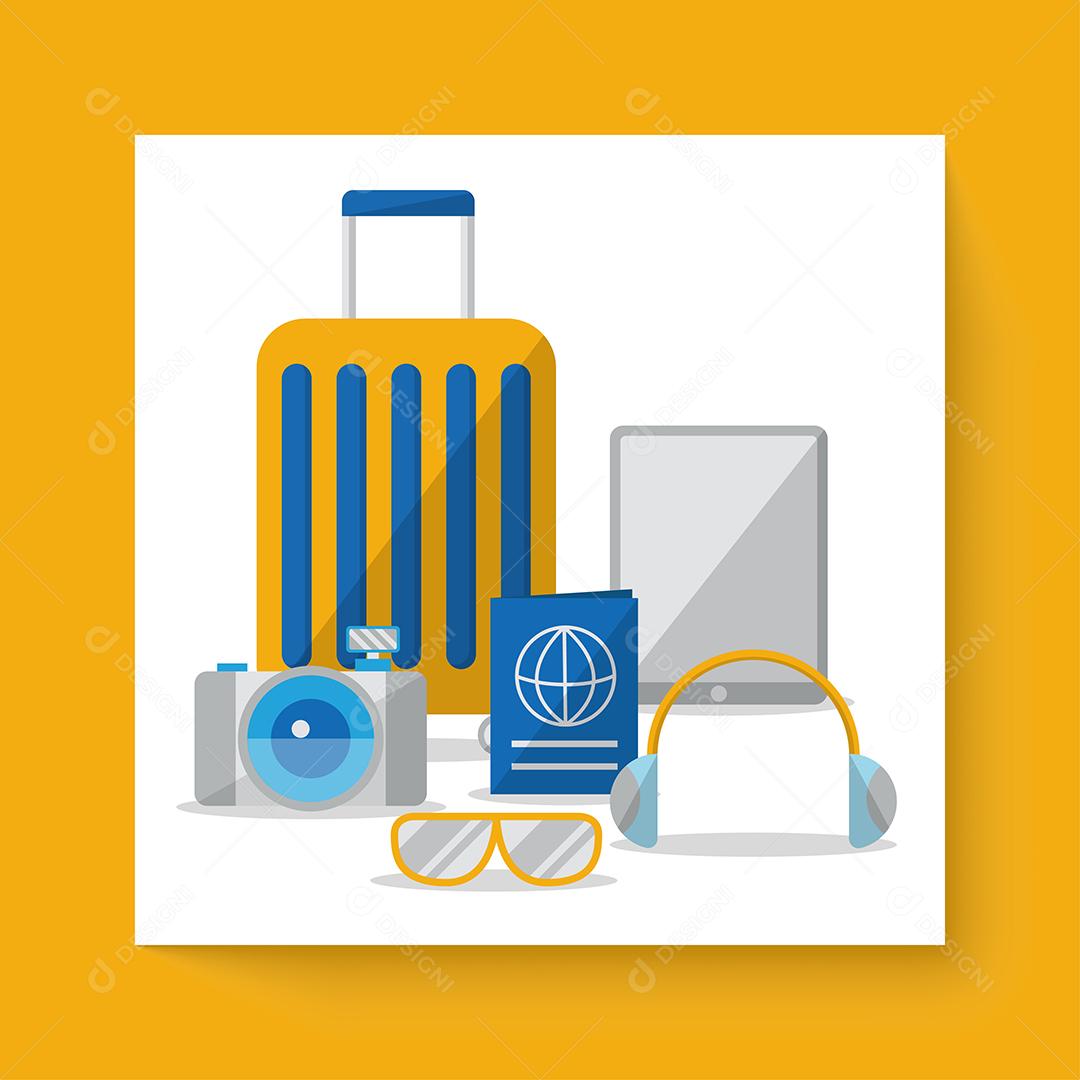 Ícones viajam em vetor de desenho animado