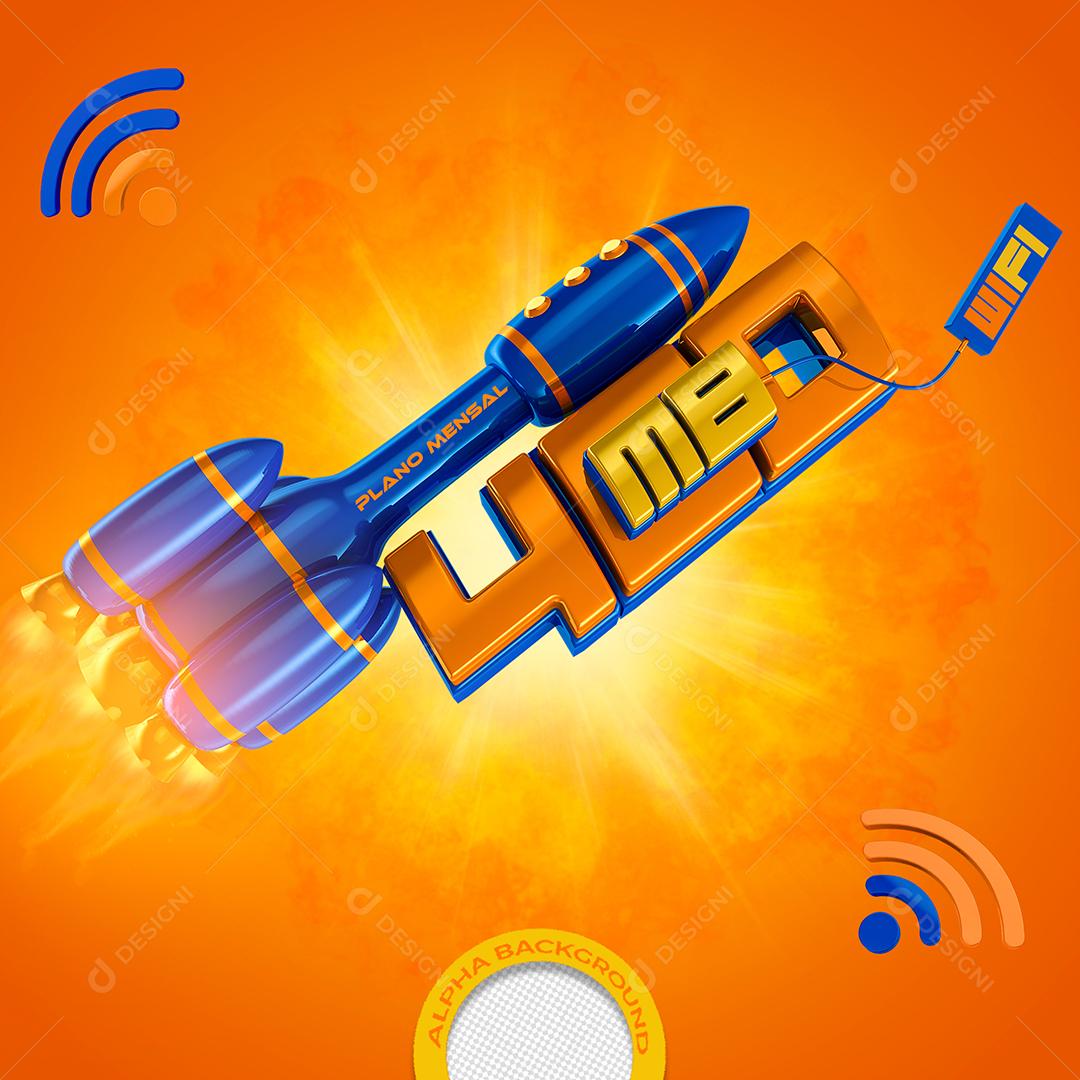 Wifi 400 Megabyte Laranjado e Amarelo Elemento 3D Para Composição PSD