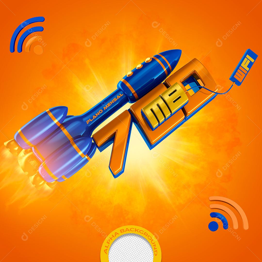 Wifi 700 Megabyte Laranjado e Amarelo Elemento 3D Para Composição PSD