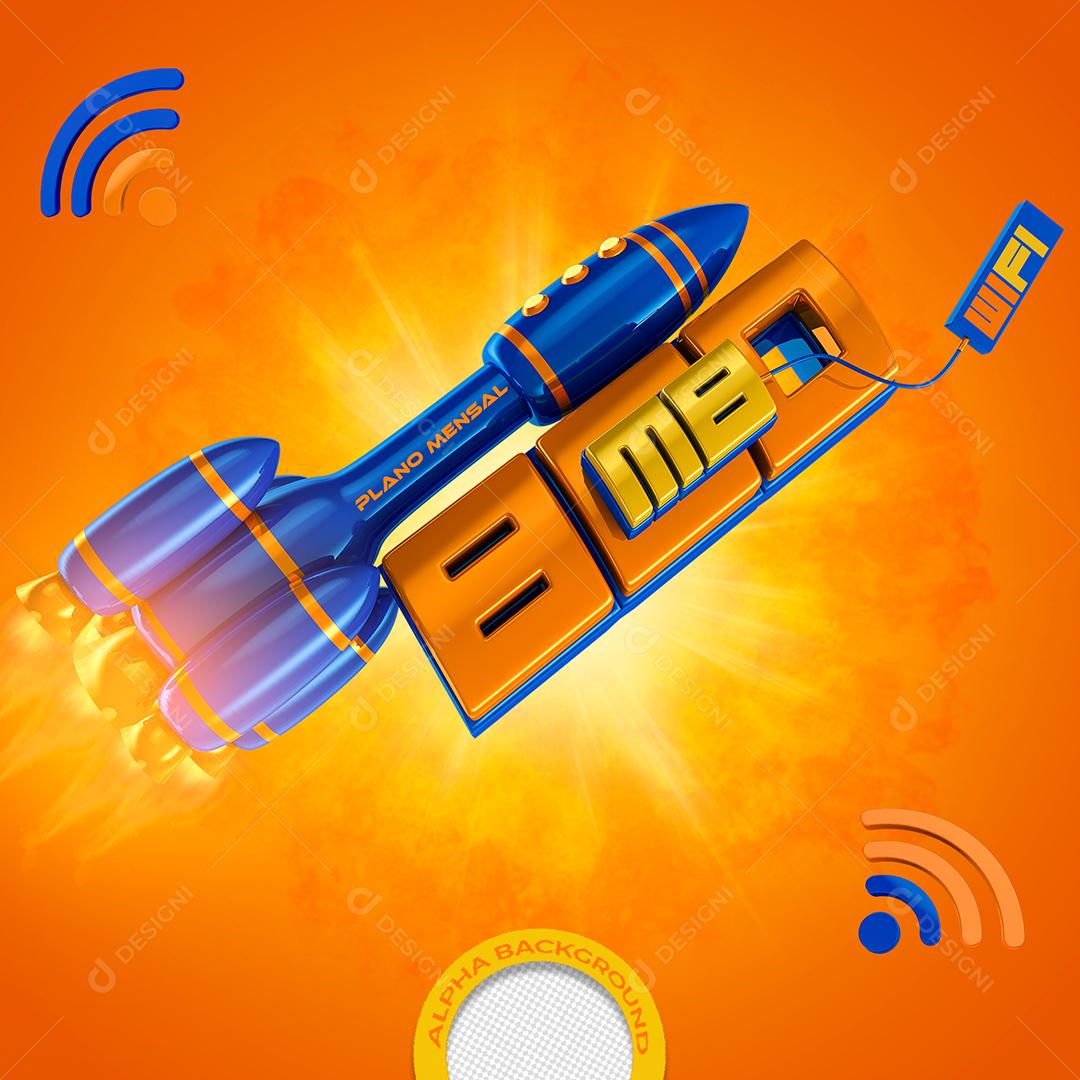 Wifi 800 Megabyte Laranjado e Amarelo Elemento 3D Para Composição PSD