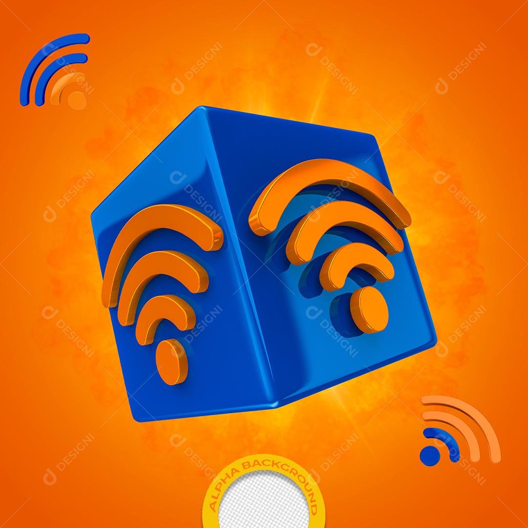 Wifi Elemento 3D Azul e Laranjado para Composição PSD