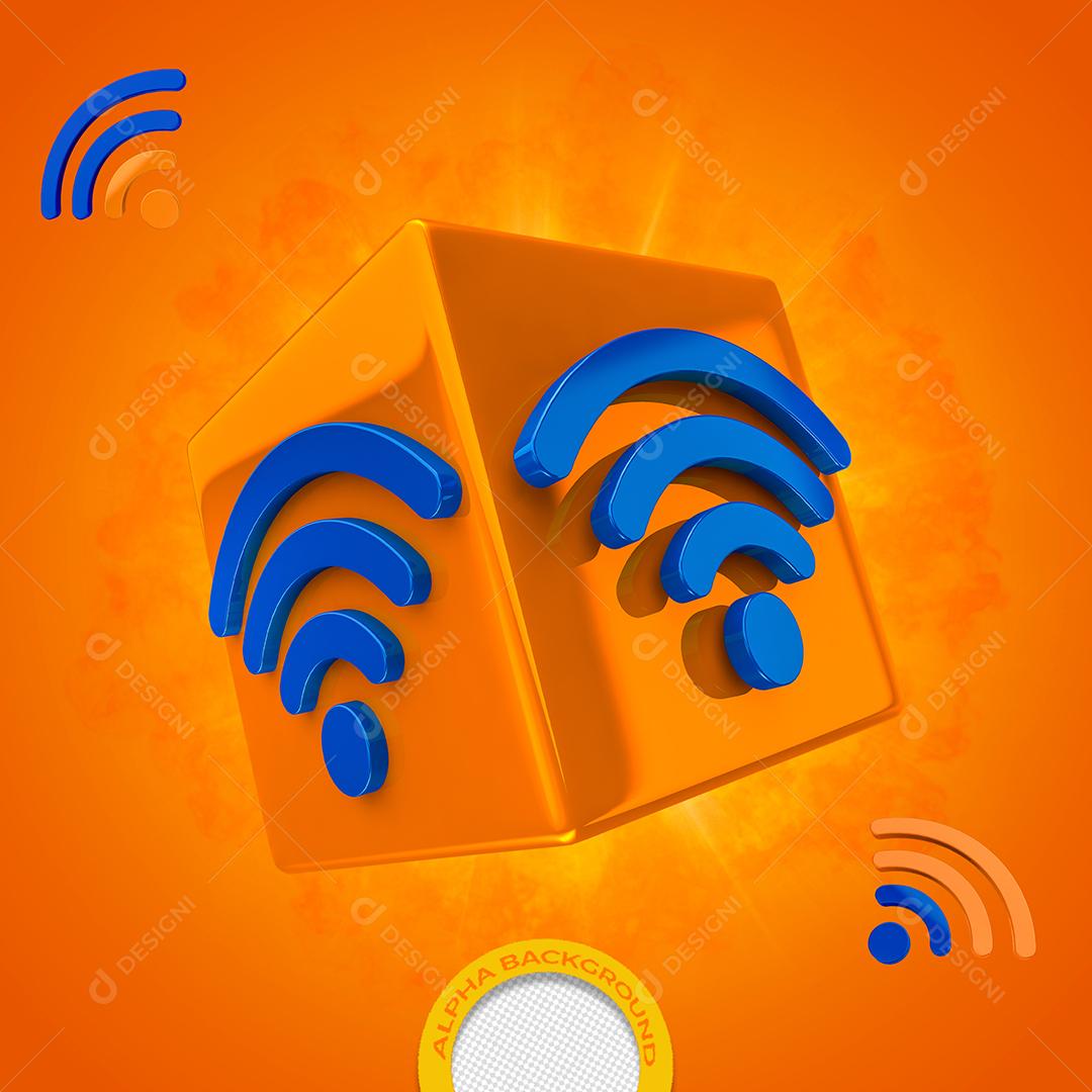 Wifi Elemento 3D Azul e Laranjado para Composição PSD