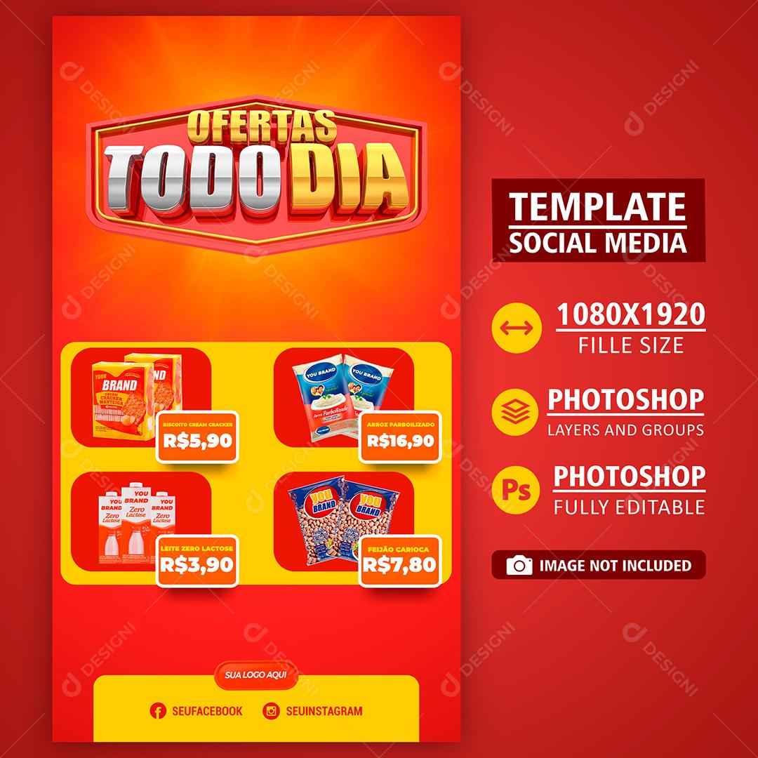 Template Social Media Ofertas Todo Dia Produtos Supermercado PSD Editável