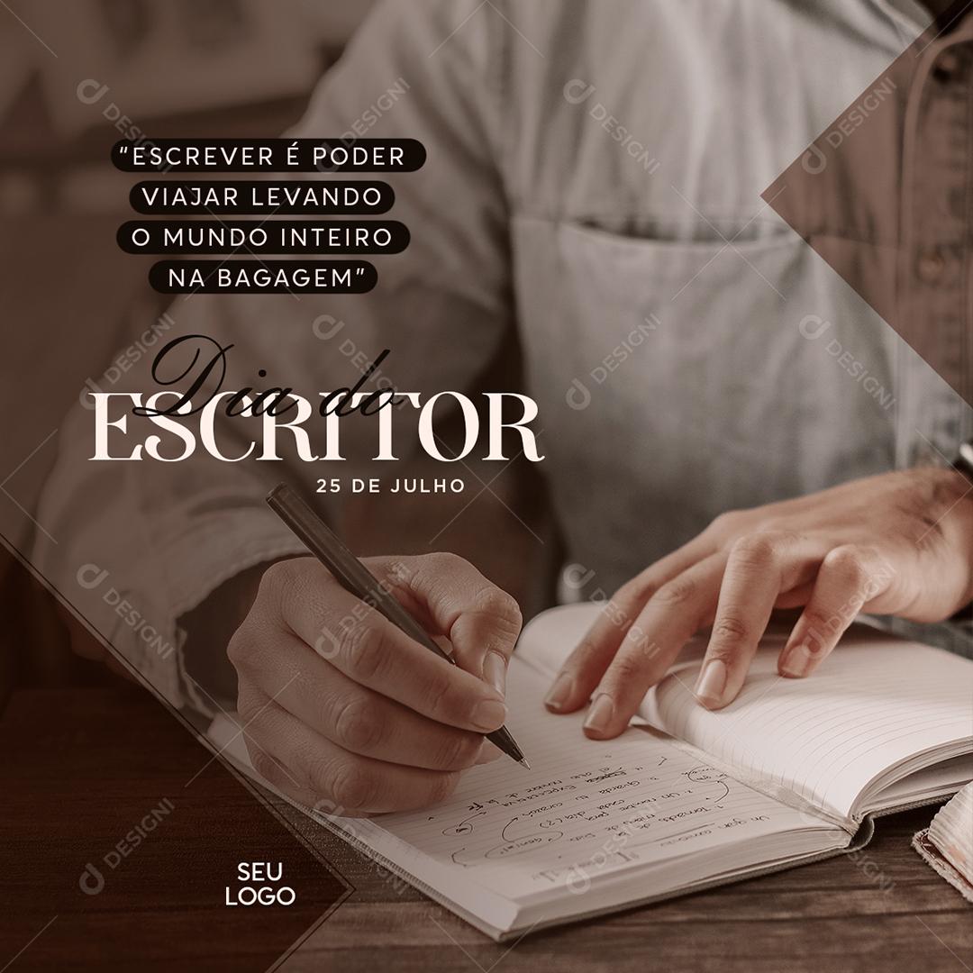 Escrever é poder Viajar Levando o Mundo Dia Nacional do Escritor Social Media PSD Editável