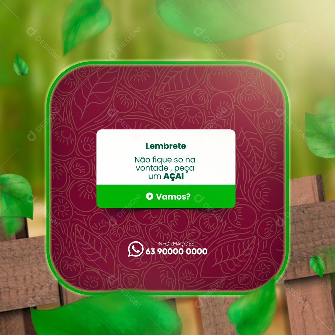 Lembrete Açai Açaiteria Social Média PSD Editavel