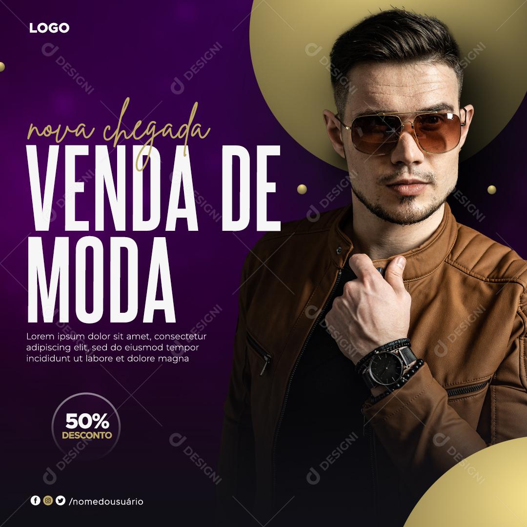 Social Media Nova Chegada Venda de Moda 50% Desconto Lojas PSD Editável