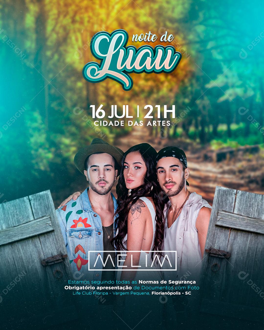 Flyer Noite do Luau Show Melim Social Media PSD Editável