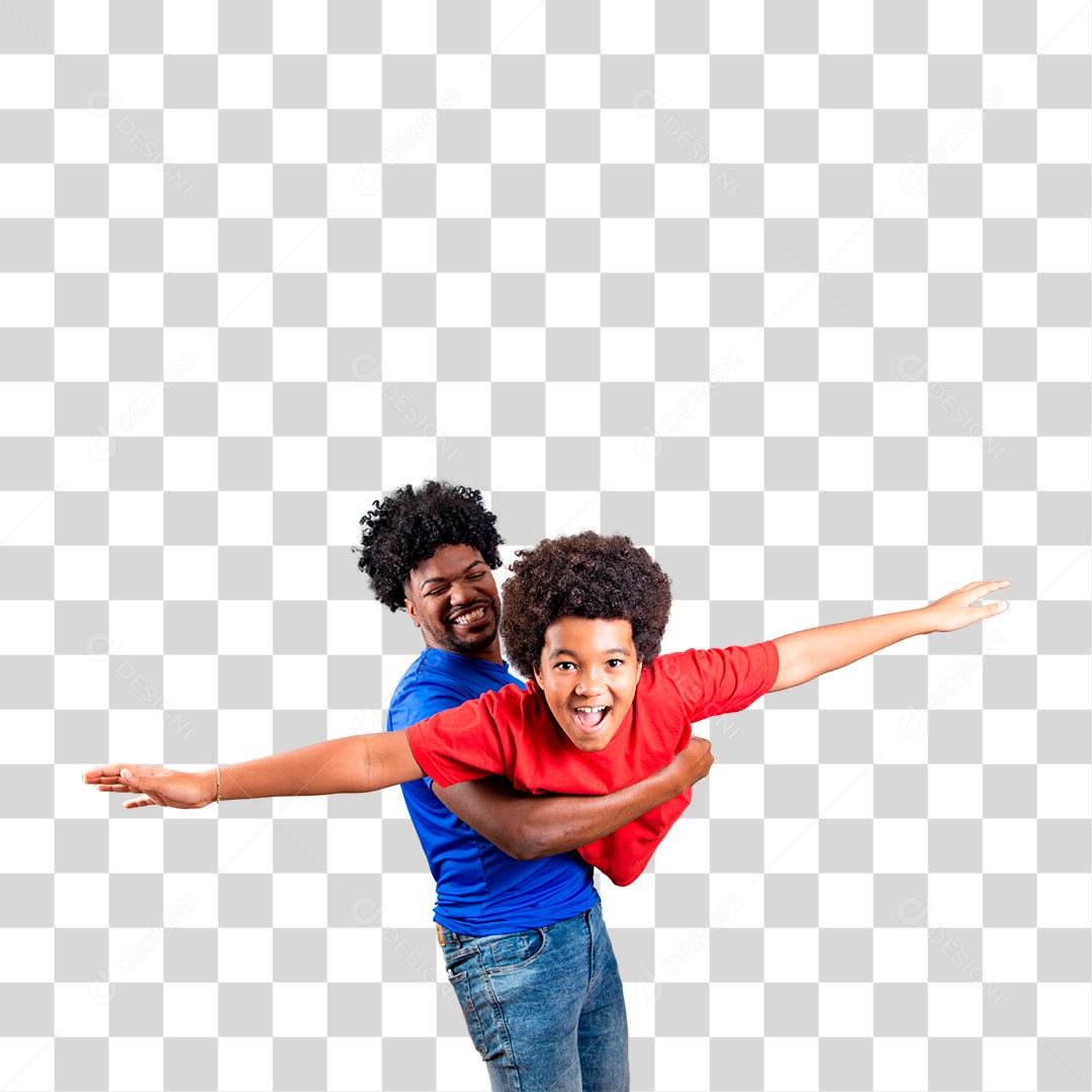 Pai e filho negro sorrindo e feliz dia dos pais