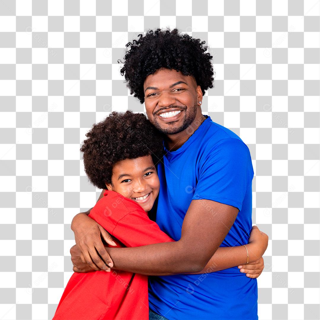 Pai e filho negro sorrindo e feliz dia dos pais