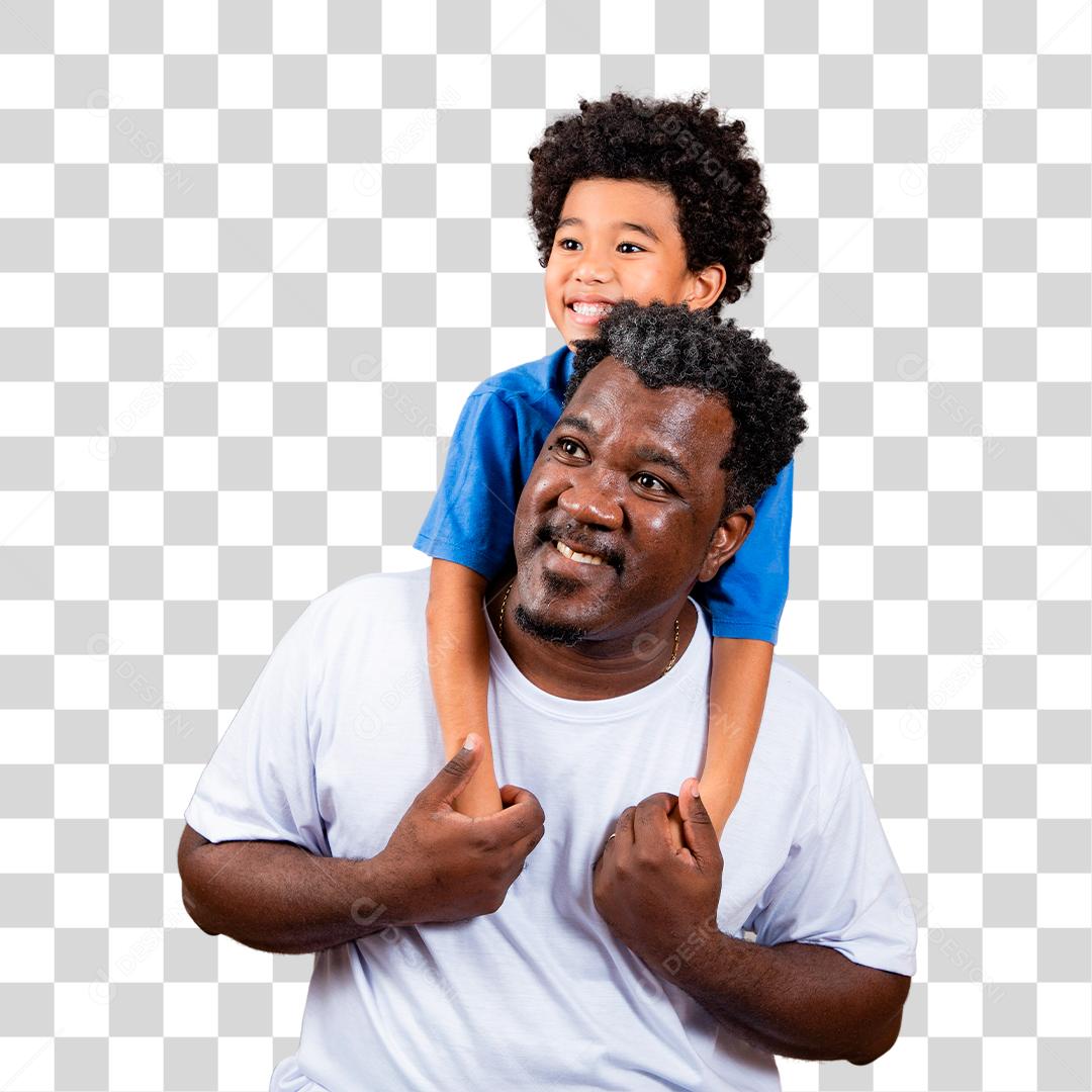 Pai e filho negro fundo sorrindo e feliz. papai afro no dia dos pais
