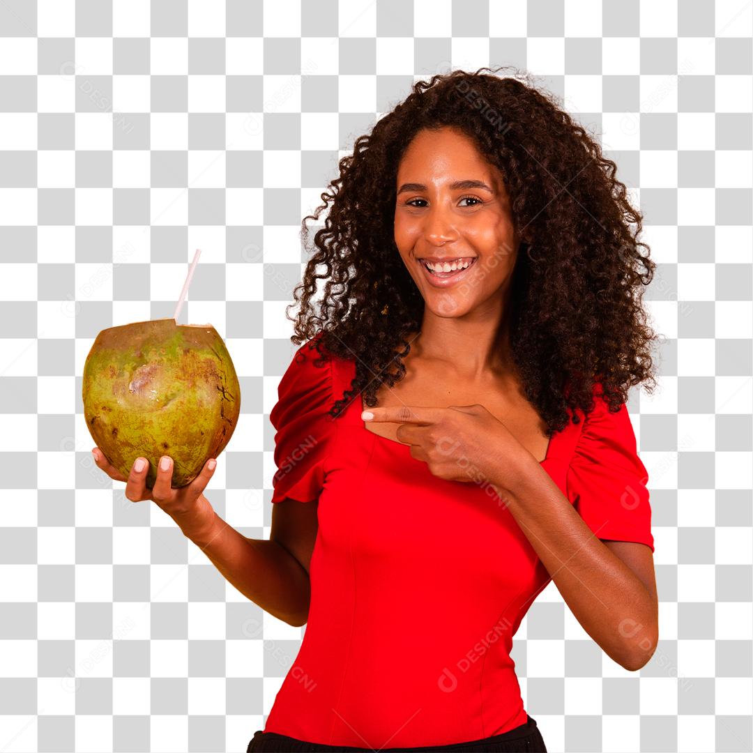 Mulher bebendo água de coco PNG Transparente