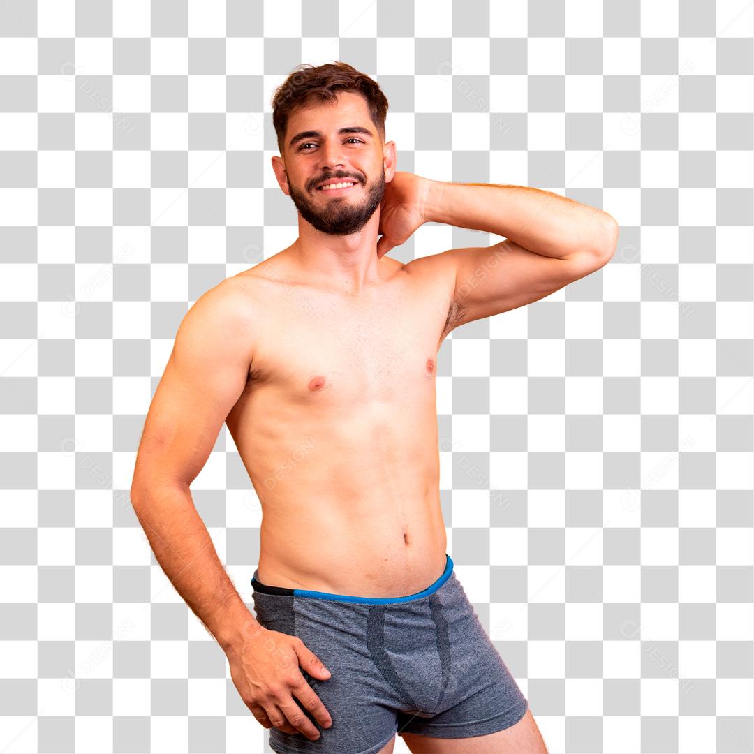 jovem de cueca de frente para a câmera