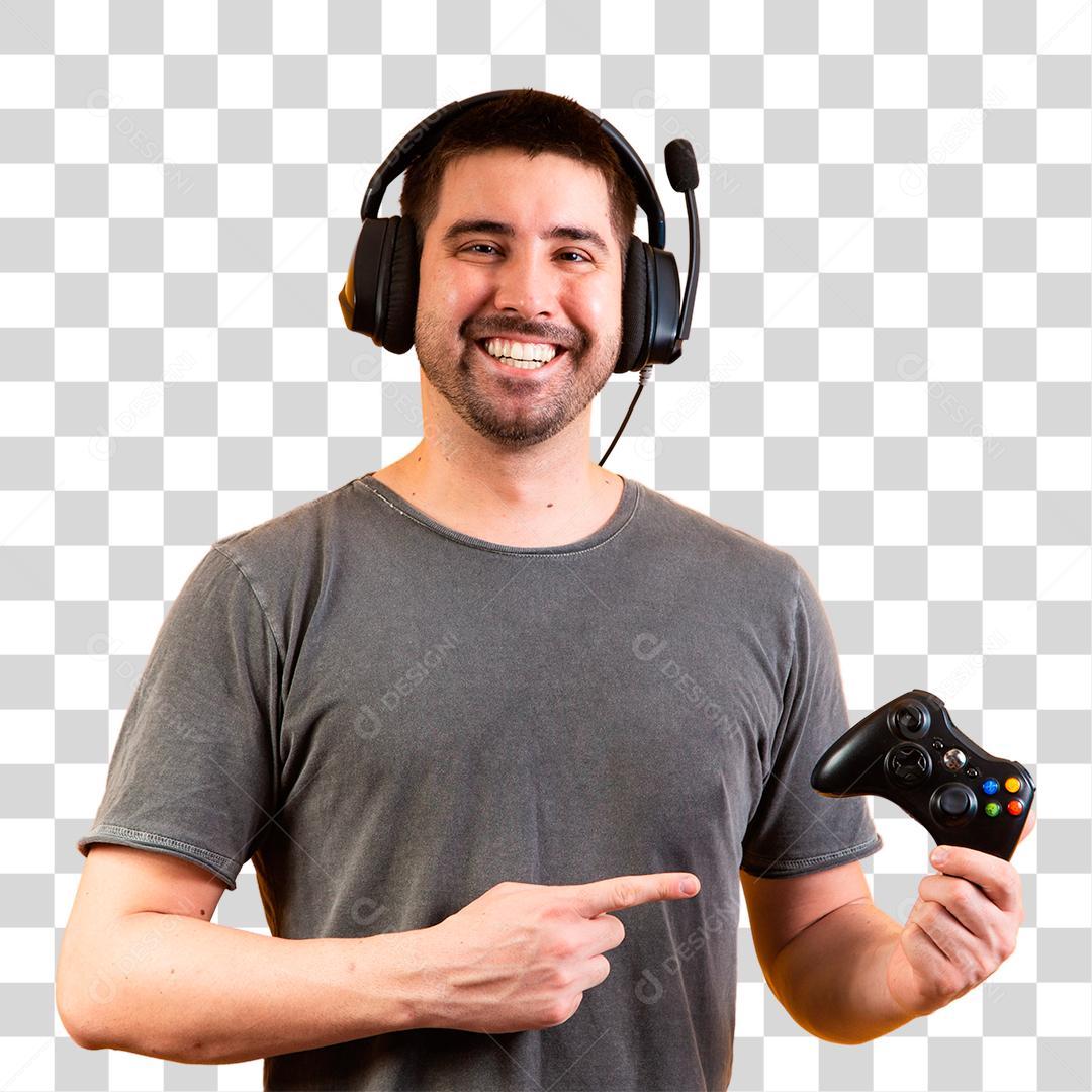 homem animado jogando videogame