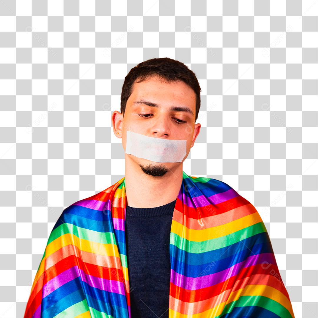 Jovem rapaz homossexual com a boca fechada em silêncio