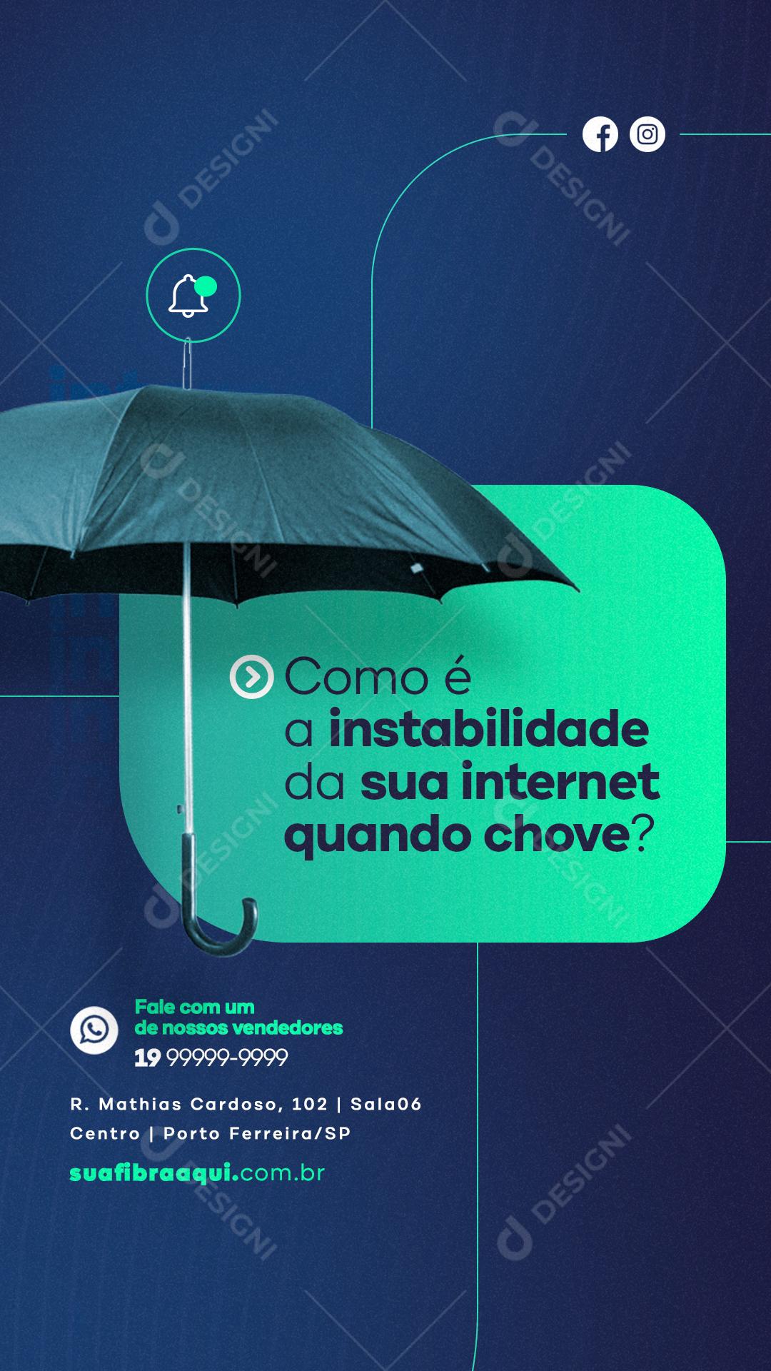 Story Como é a Instabilidade da sua Internet quando Chove Provedor de Internet Social Media PSD Editável