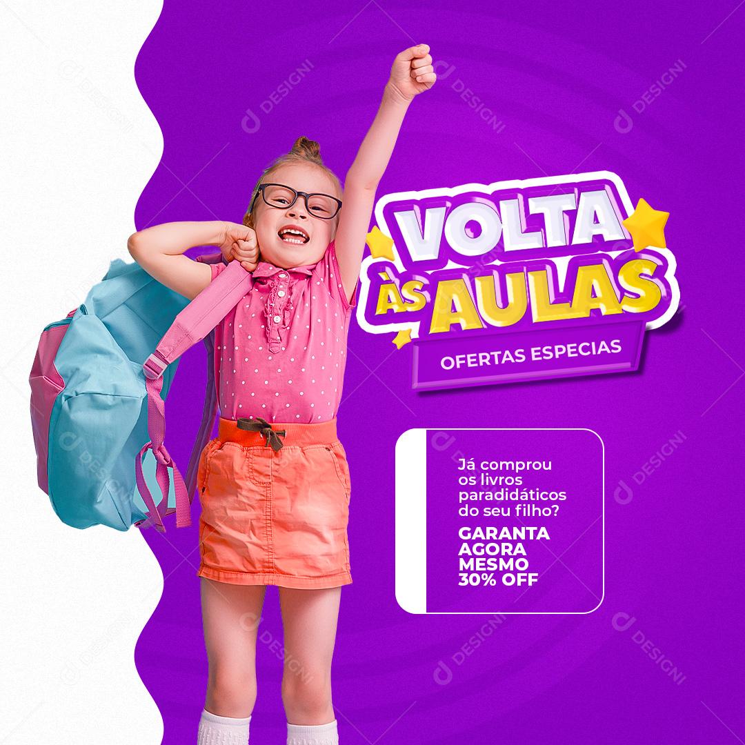 Papelaria Volta às Aulas Ofertas de Materiais Escolares Social Media PSD Editável