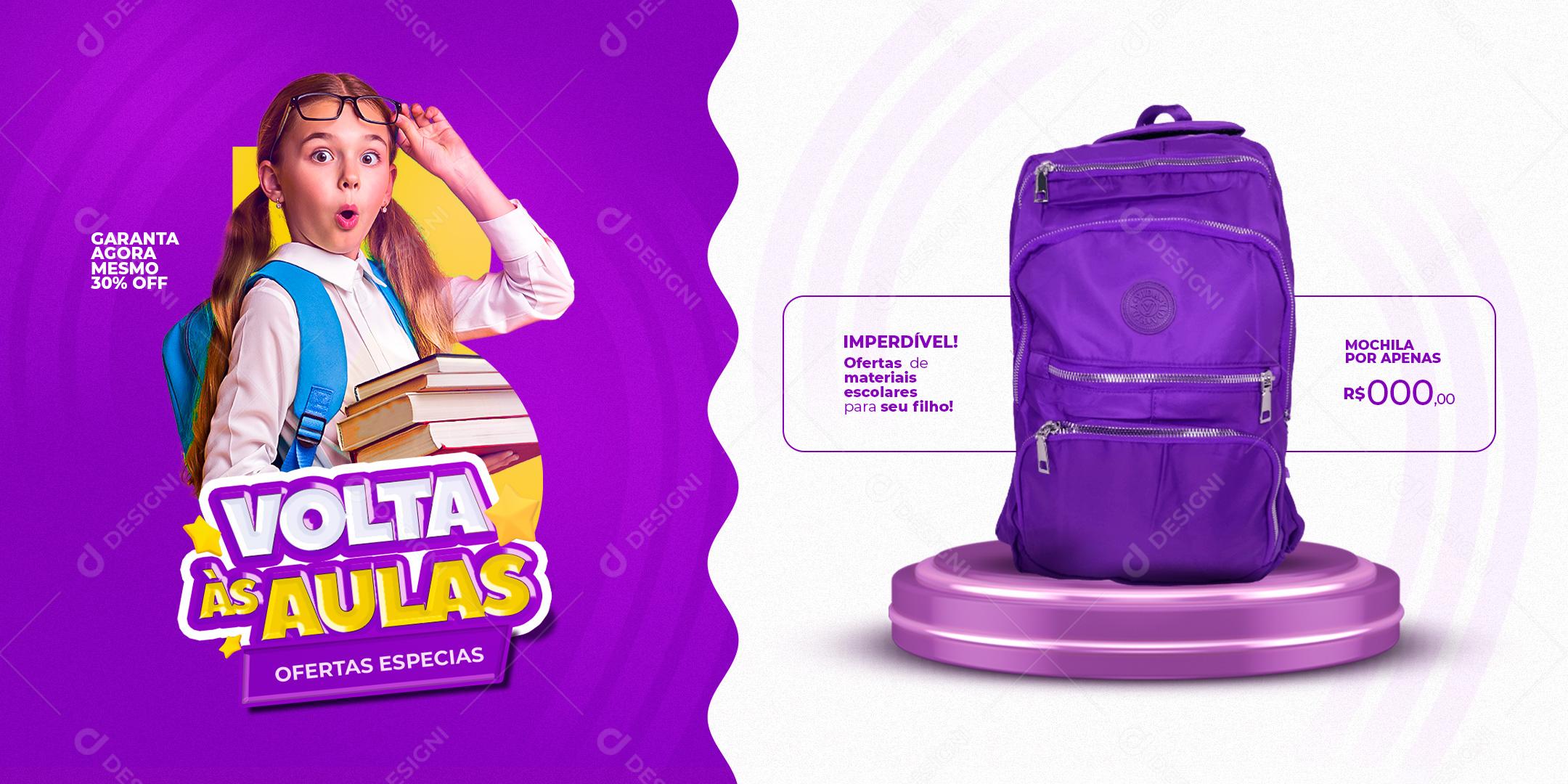 Social Media Carrossel Papelaria Volta às Aulas Ofertas de Materiais Escolares PSD Editável