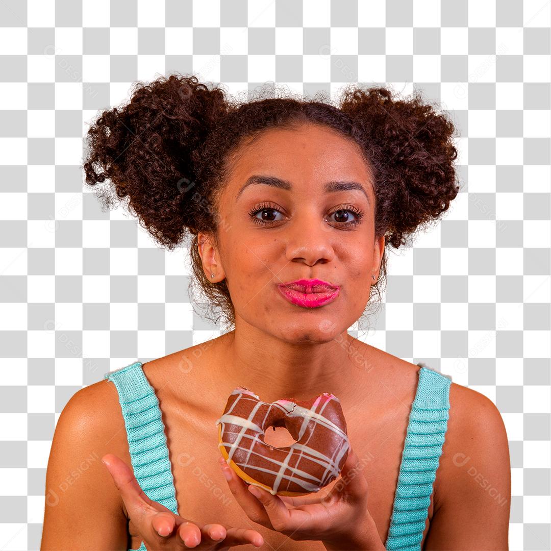 Linda Jovem Afro comendo Rosquinha