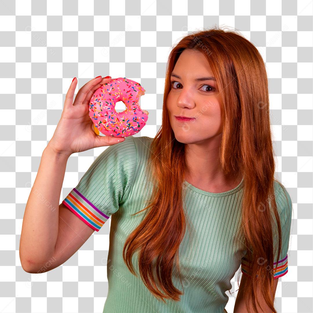 Linda Jovem Ruiva comendo Rosquinha Rosa