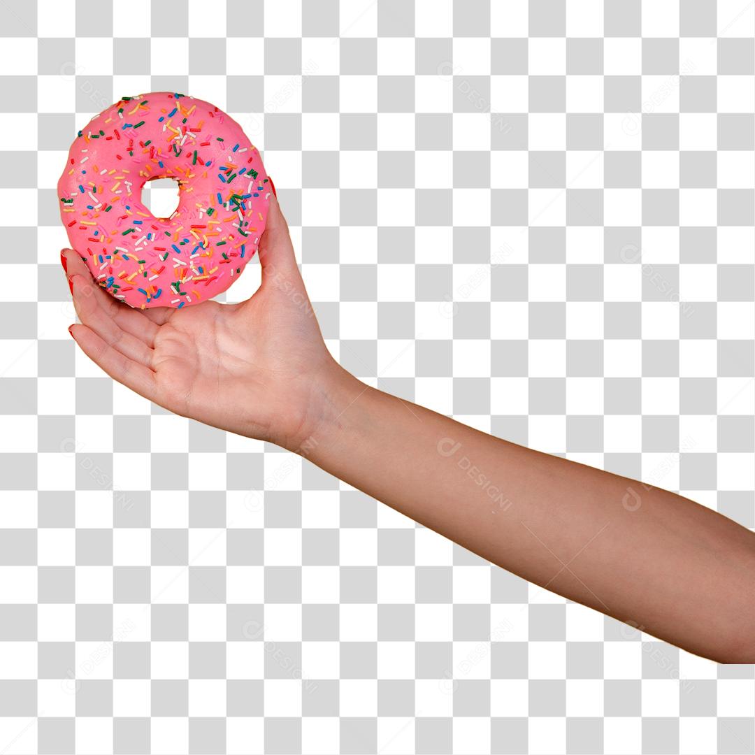 Mão segurando Donuts Colorido