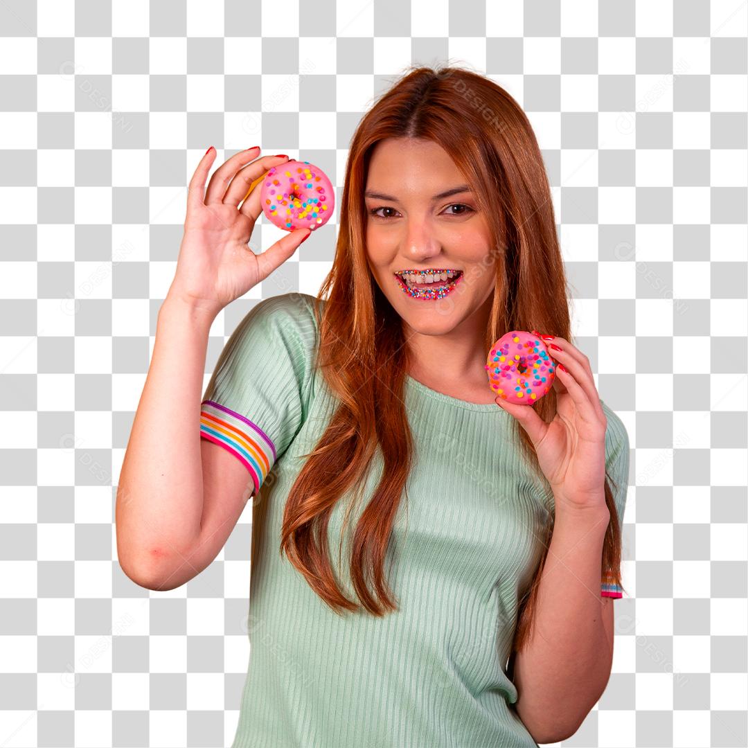 Pretty Young Redhead Girl Holding Donuts