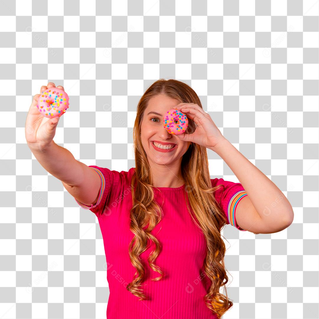 Linda Jovem Loira com Donuts Coloridos