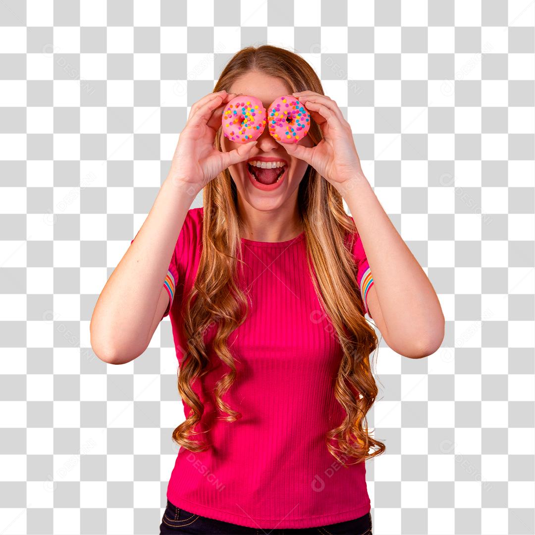 Linda Jovem ruiva fazendo rosquinha de ocúlos