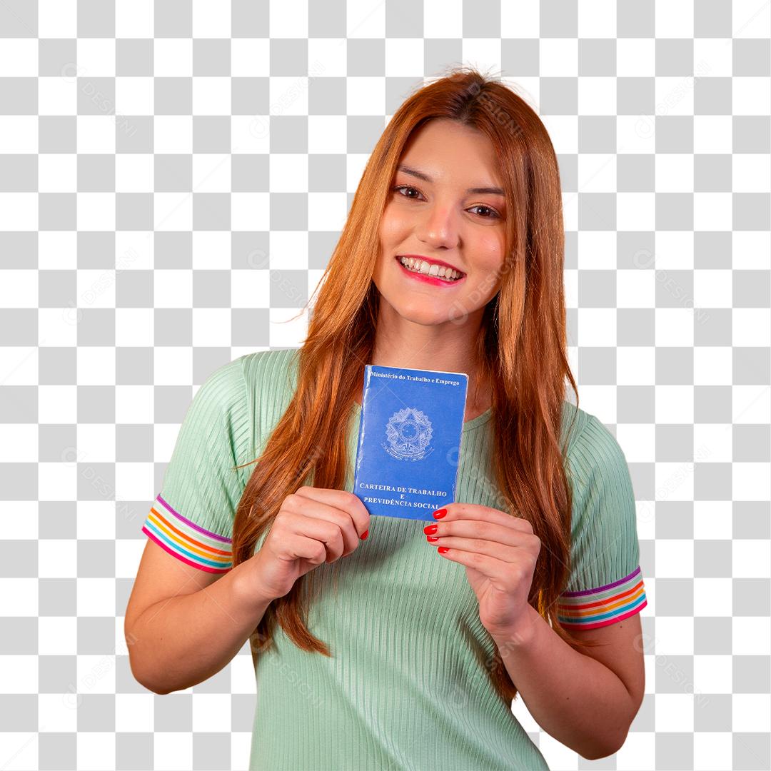 Linda Jovem ruiva com carteira de trabalho