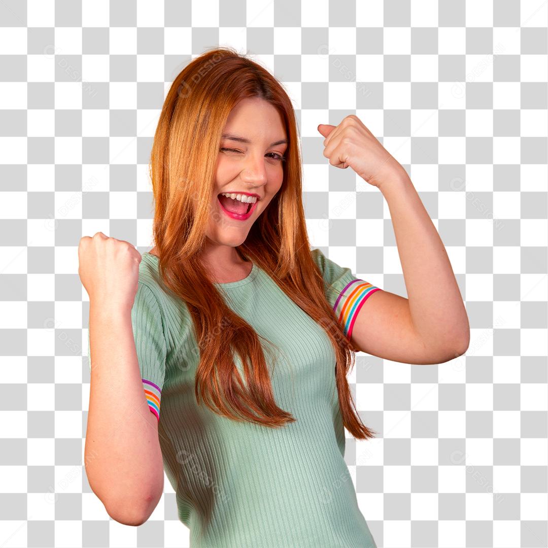 Linda mulher ruiva feliz e alegre